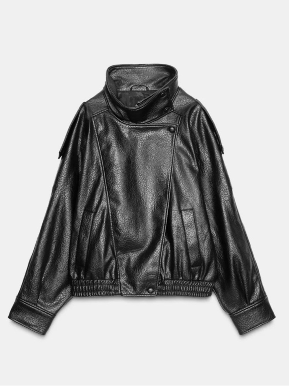 Zara Black Pebbled Faux Leather Biker Jacket